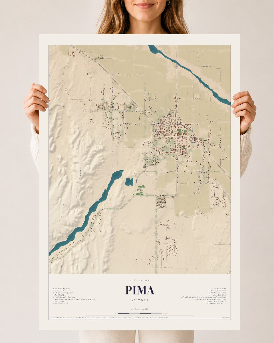 Pima, Arizona map print, 24" x 36", Archival Matte Print