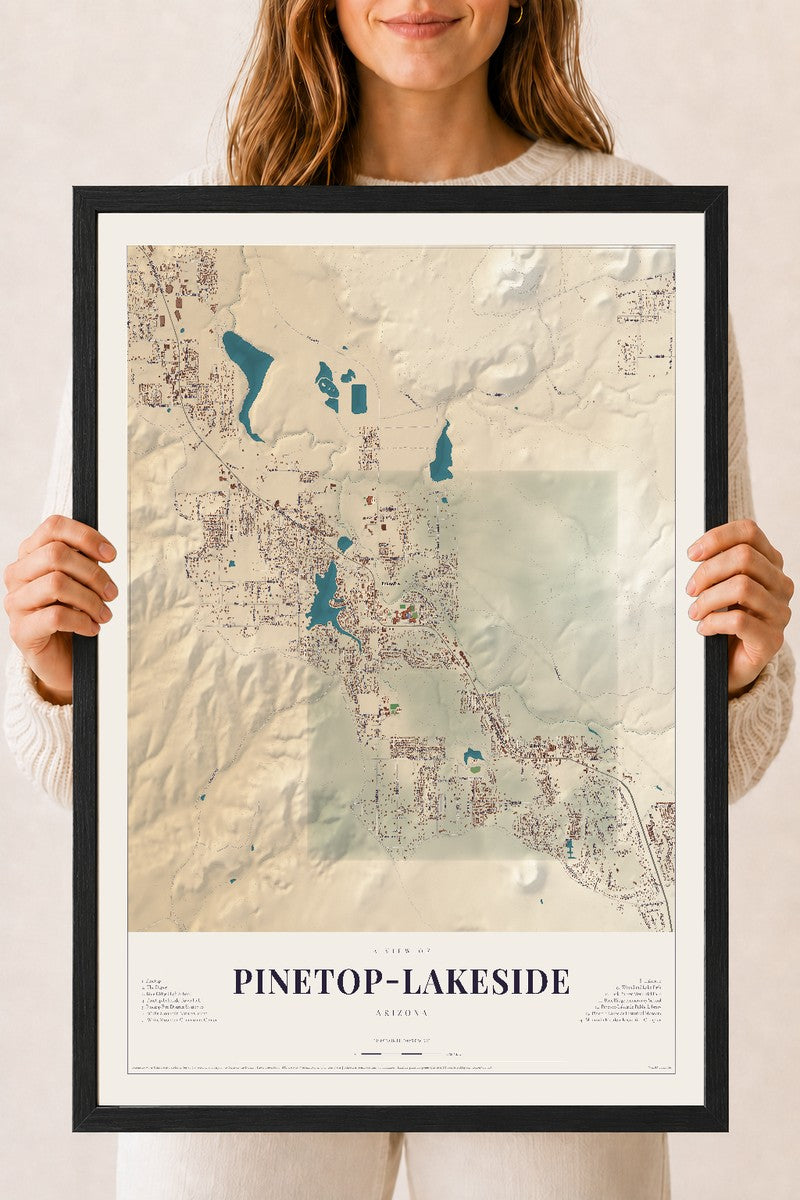 Map of Pinetop-Lakeside, Arizona, 18 x 24 inch print in a black wood frame