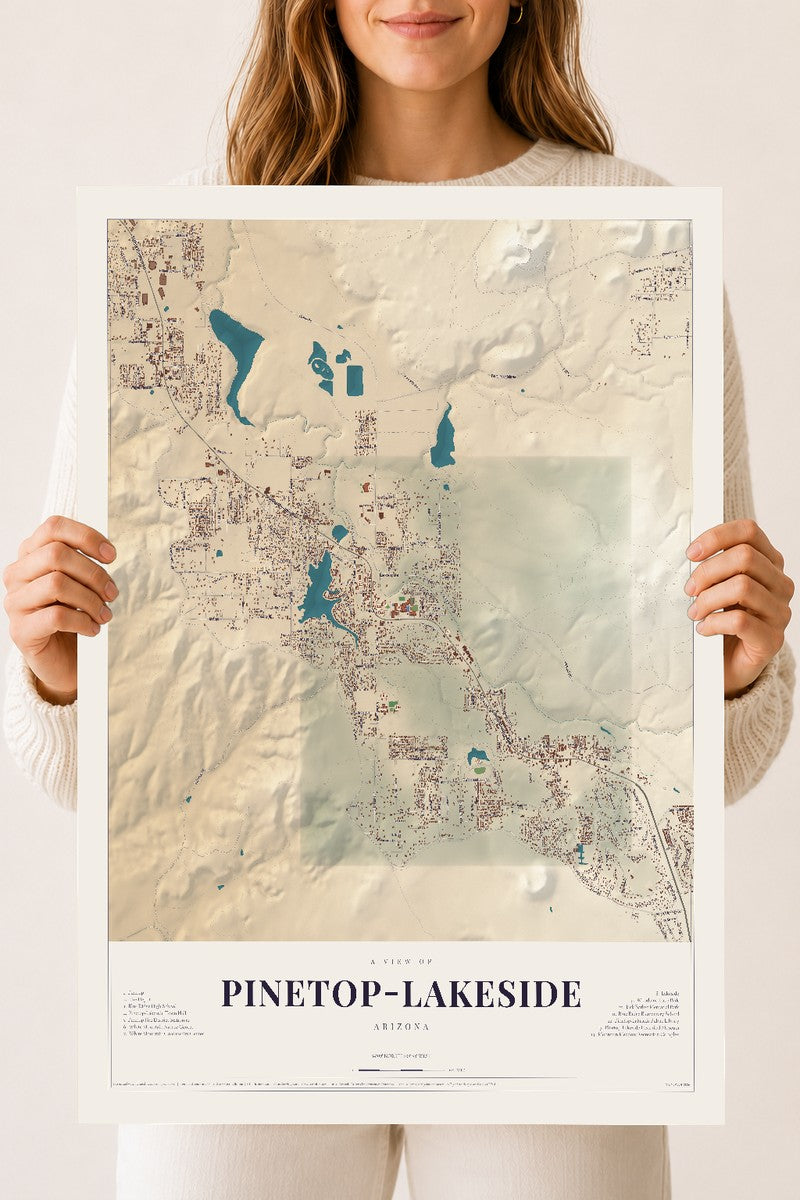 Map of Pinetop-Lakeside, Arizona, 18 x 24 inch unframed archival matte print