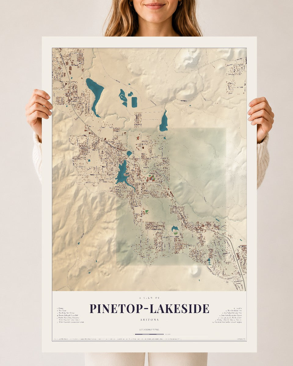 Map of Pinetop-Lakeside, Arizona, 24 x 36 inch unframed archival matte print