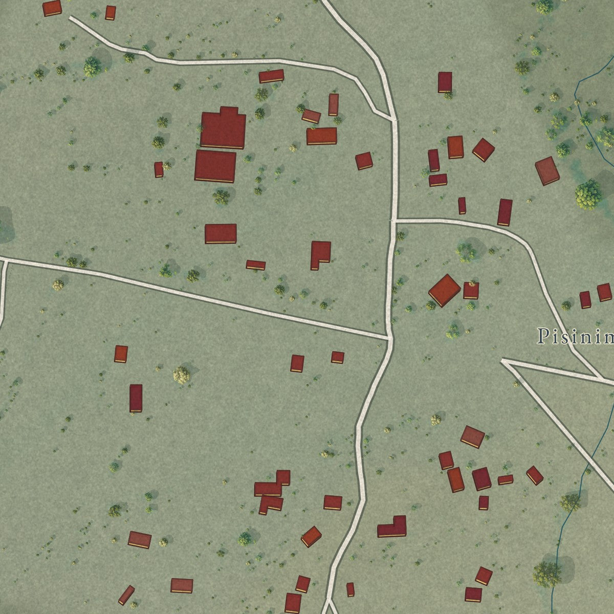 Close-up of the map of Pisinemo, Arizona print showing street and building detail
