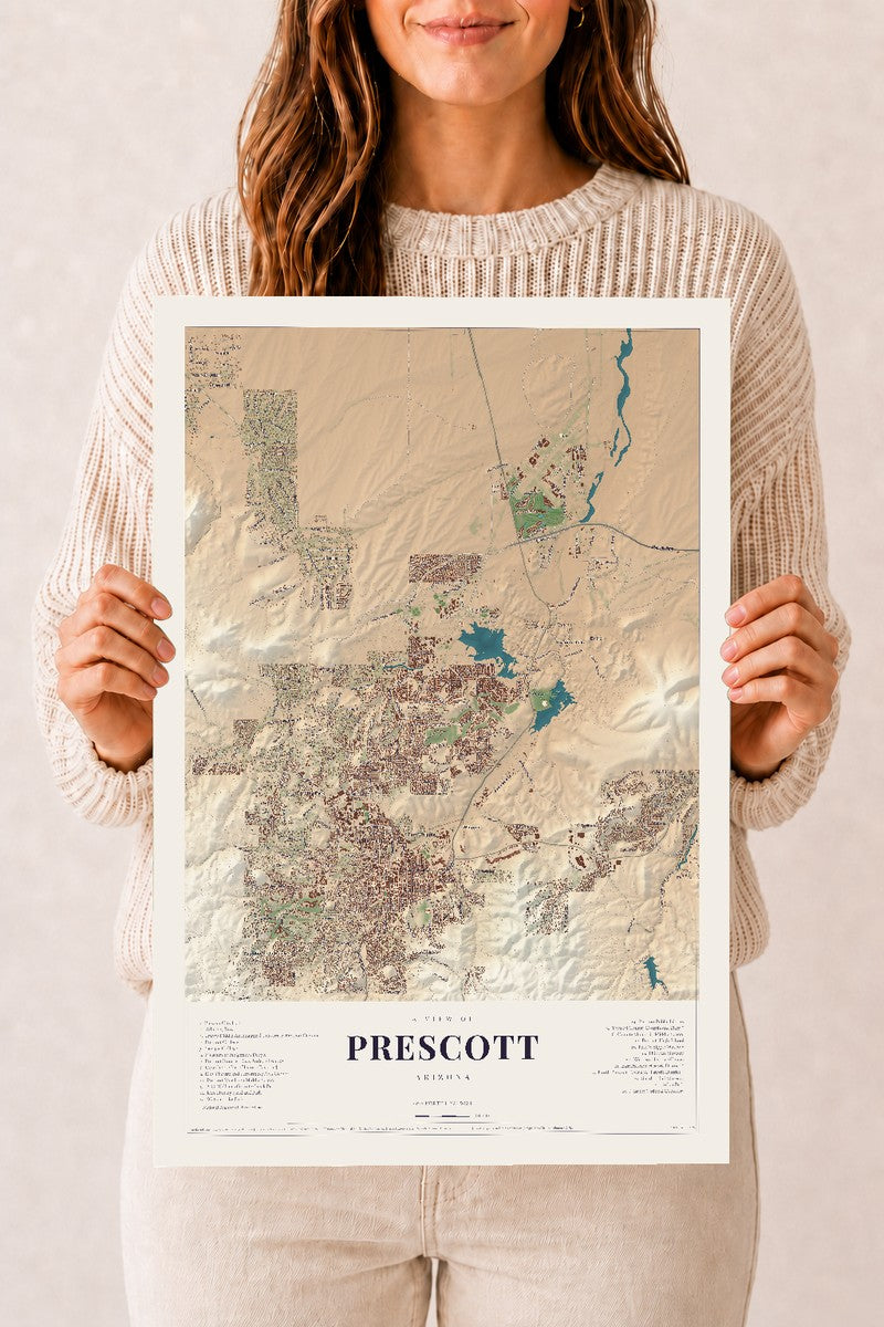 Prescott, Arizona map print, 12" x 18", Archival Matte Print