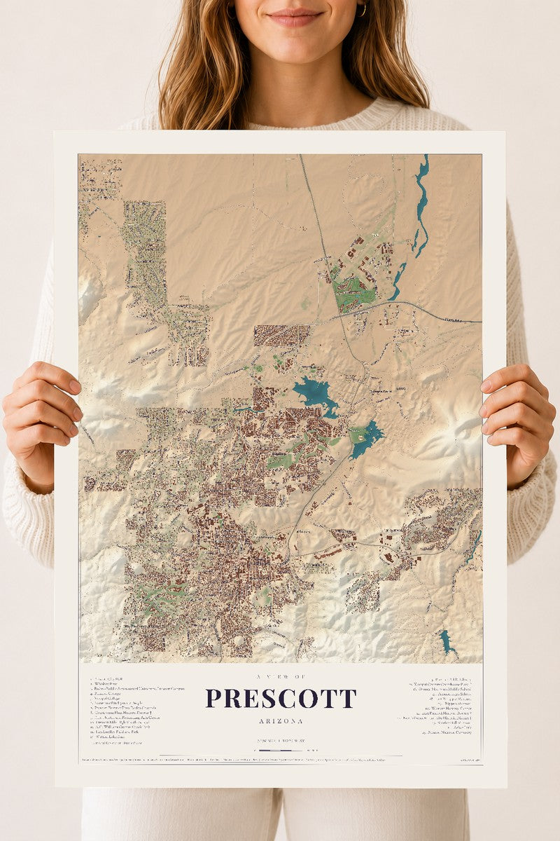 Prescott, Arizona map print, 18" x 24", Archival Matte Print