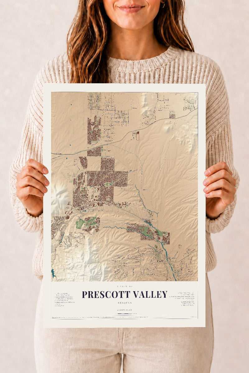 Prescott Valley, Arizona map print, 12" x 18", Archival Matte Print