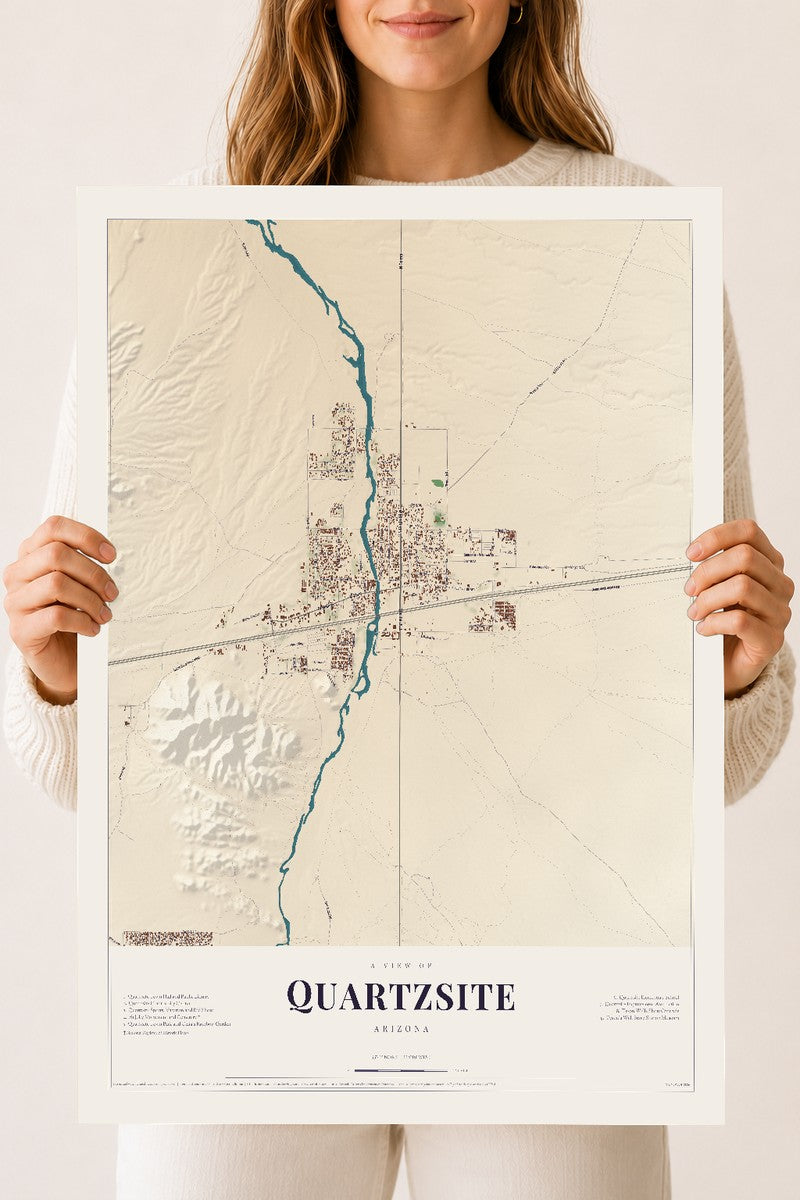 Quartzsite, Arizona map print, 18" x 24", Archival Matte Print