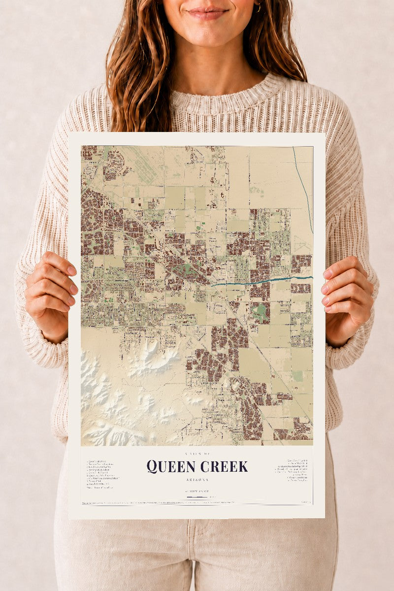 Queen Creek, Arizona map print, 12" x 18", Archival Matte Print