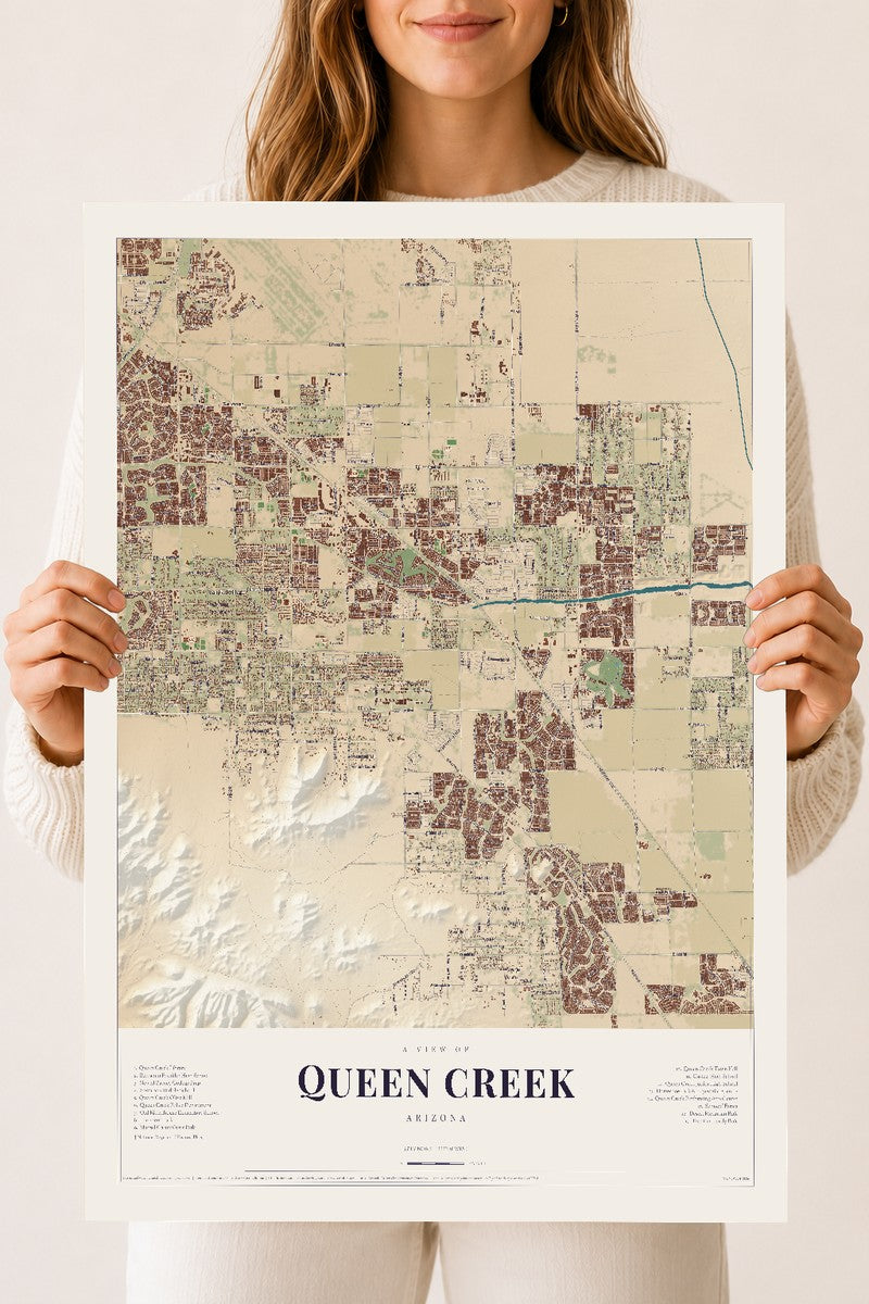 Queen Creek, Arizona map print, 18" x 24", Archival Matte Print