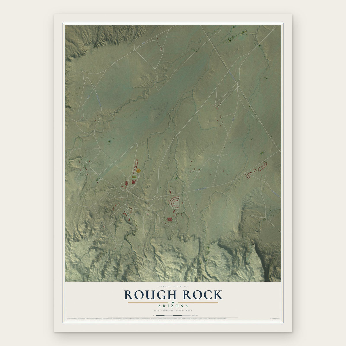 Rough Rock, Arizona map print, the full design