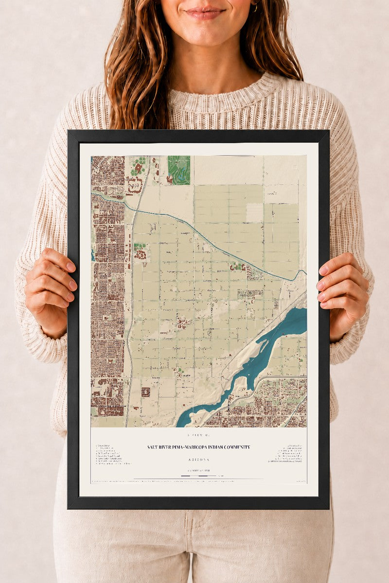 Map of Salt River Pima-Maricopa Indian Community, Arizona, 12 x 18 inch print in a black wood frame