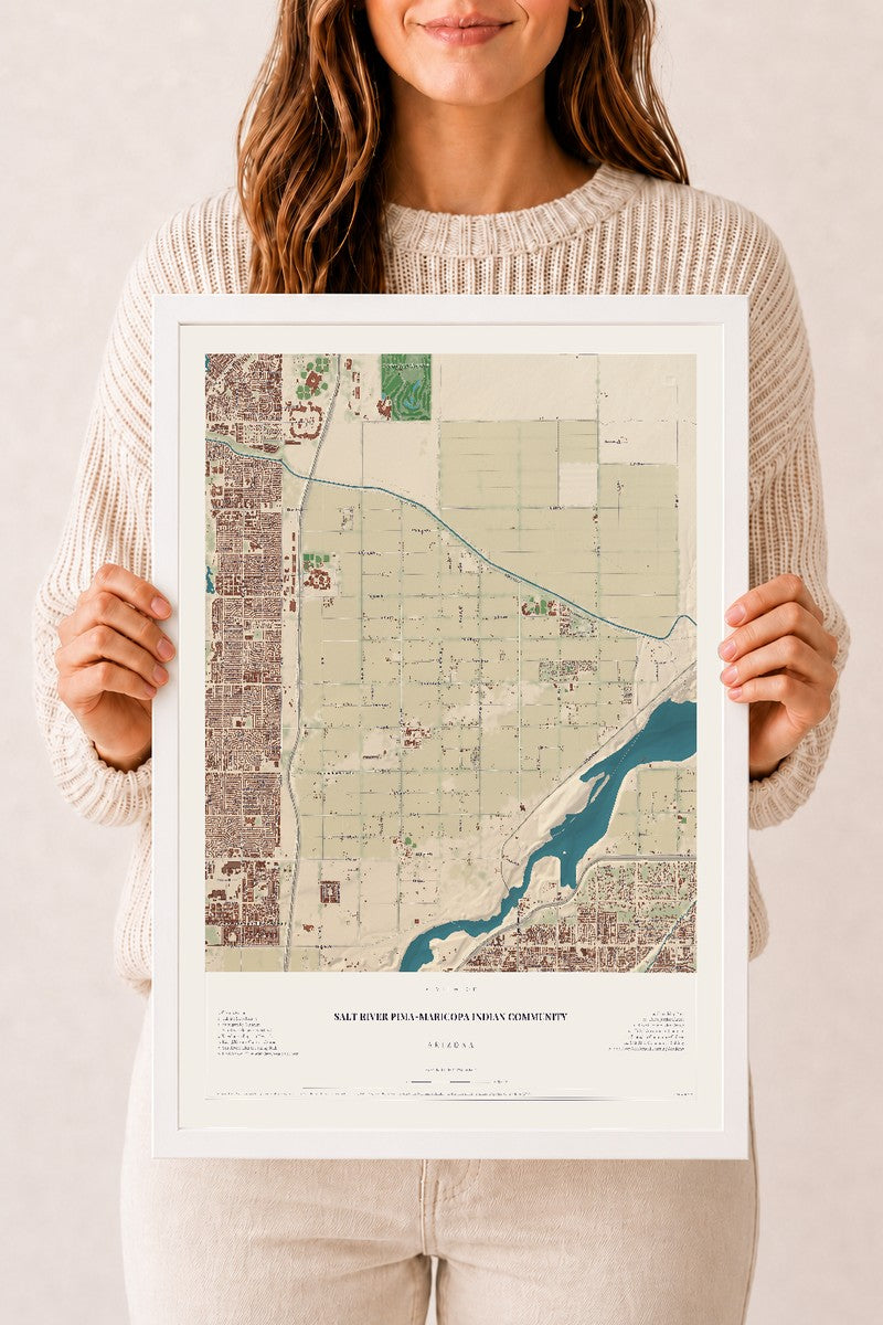 Map of Salt River Pima-Maricopa Indian Community, Arizona, 12 x 18 inch print in a white wood frame