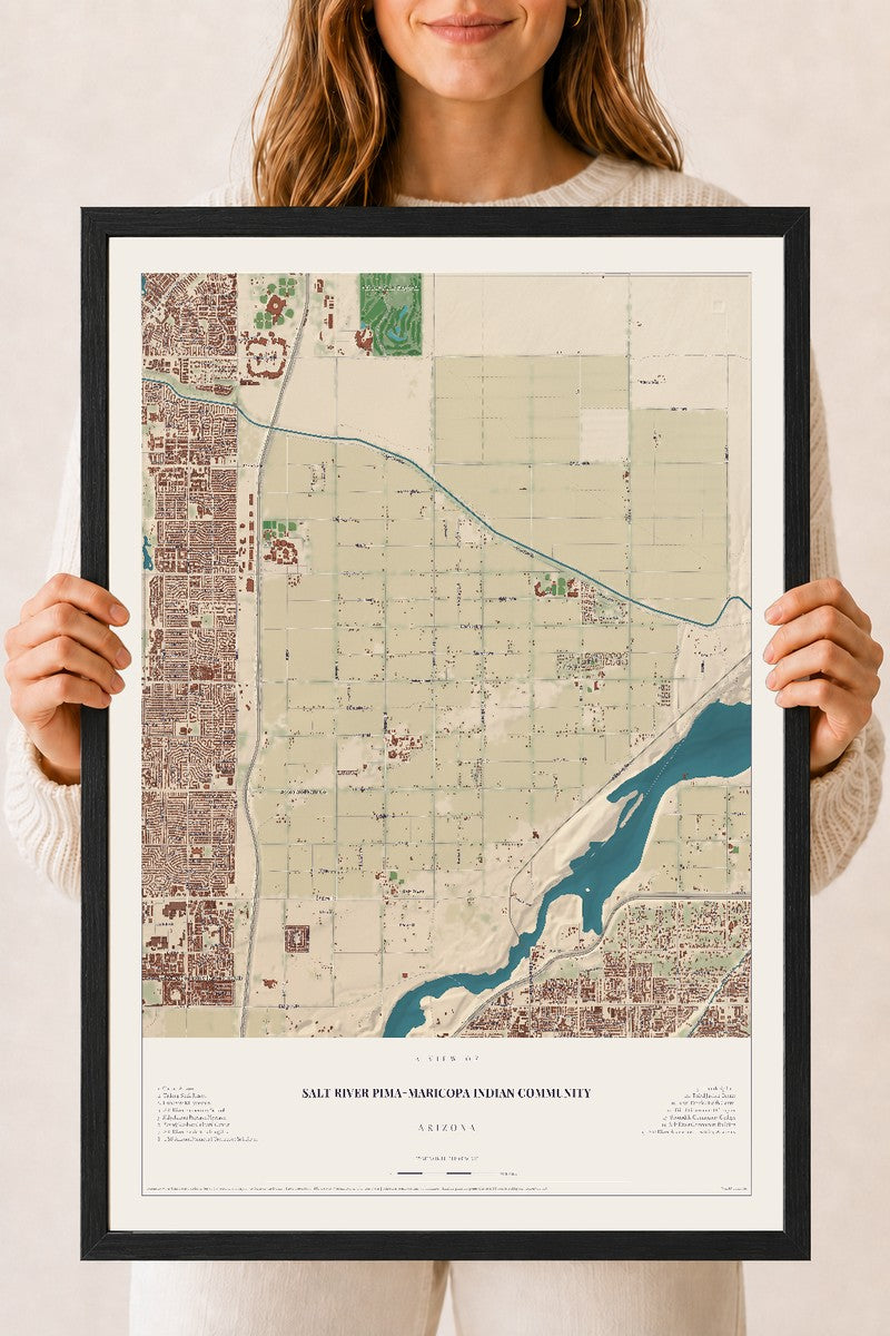 Map of Salt River Pima-Maricopa Indian Community, Arizona, 18 x 24 inch print in a black wood frame