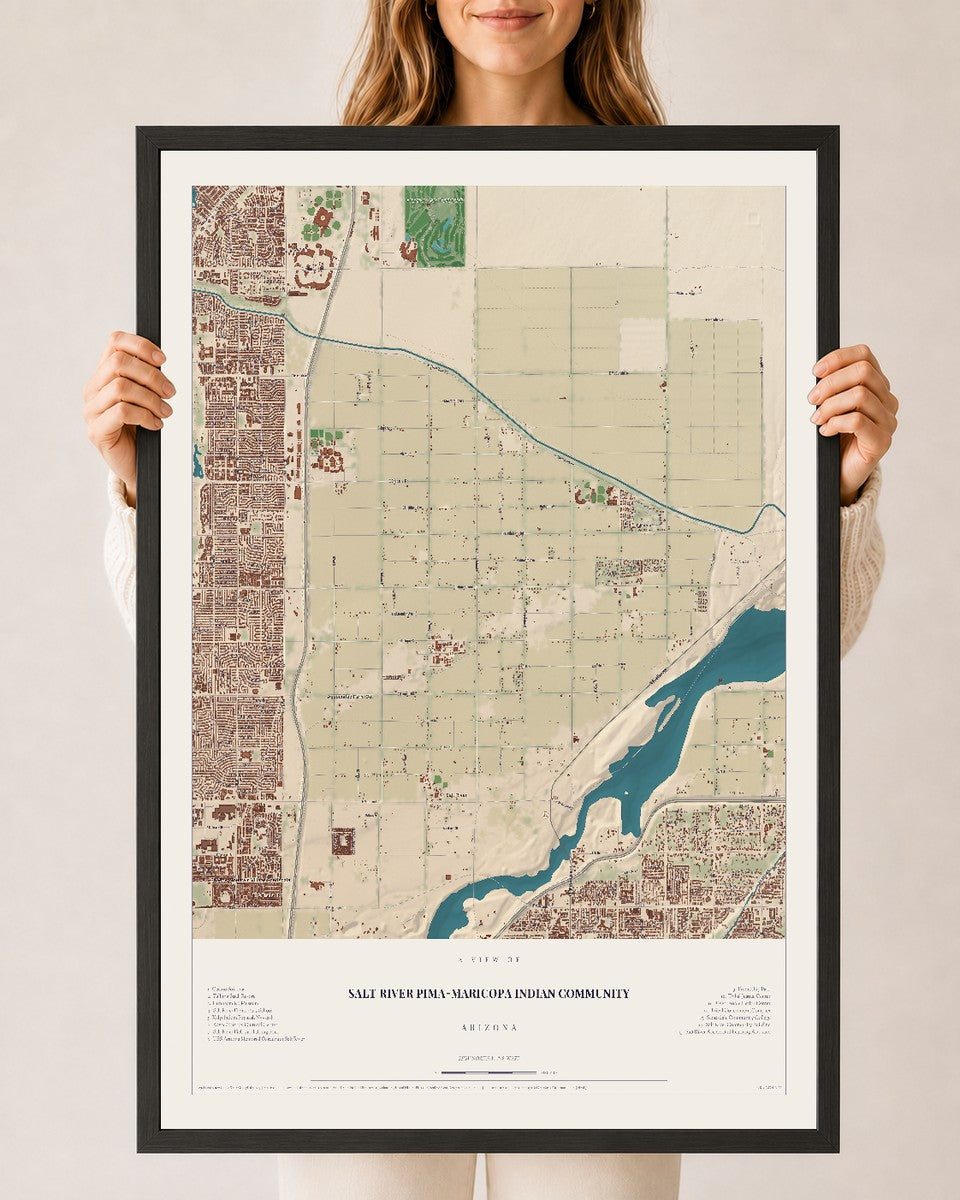 Map of Salt River Pima-Maricopa Indian Community, Arizona, 24 x 36 inch print in a black wood frame