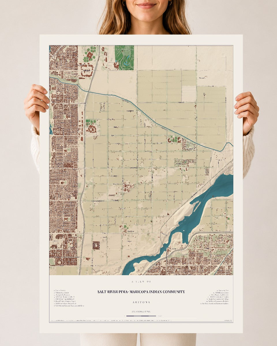 Map of Salt River Pima-Maricopa Indian Community, Arizona, 24 x 36 inch unframed archival matte print