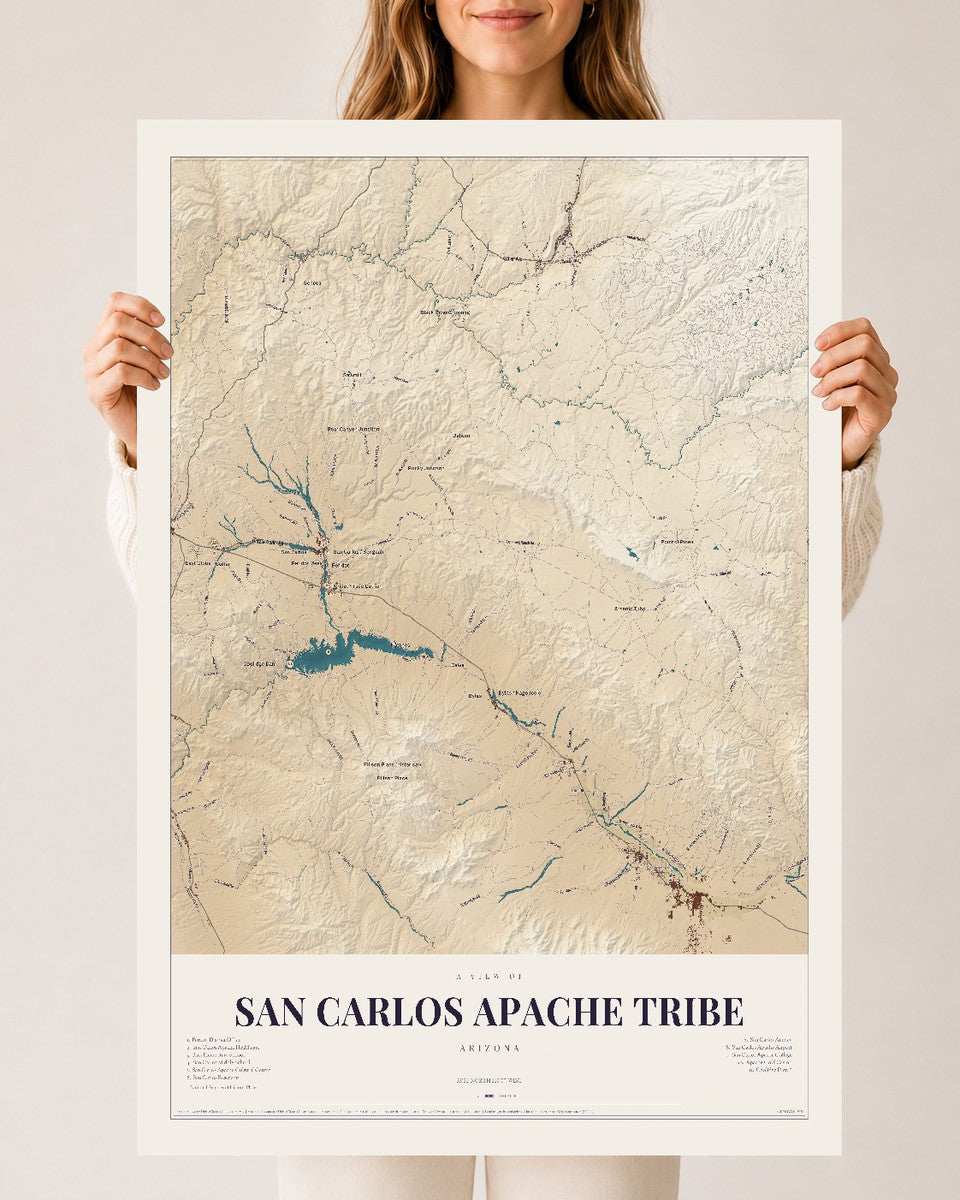 San Carlos Apache Tribe, Arizona map print, 24" x 36", Archival Matte Print