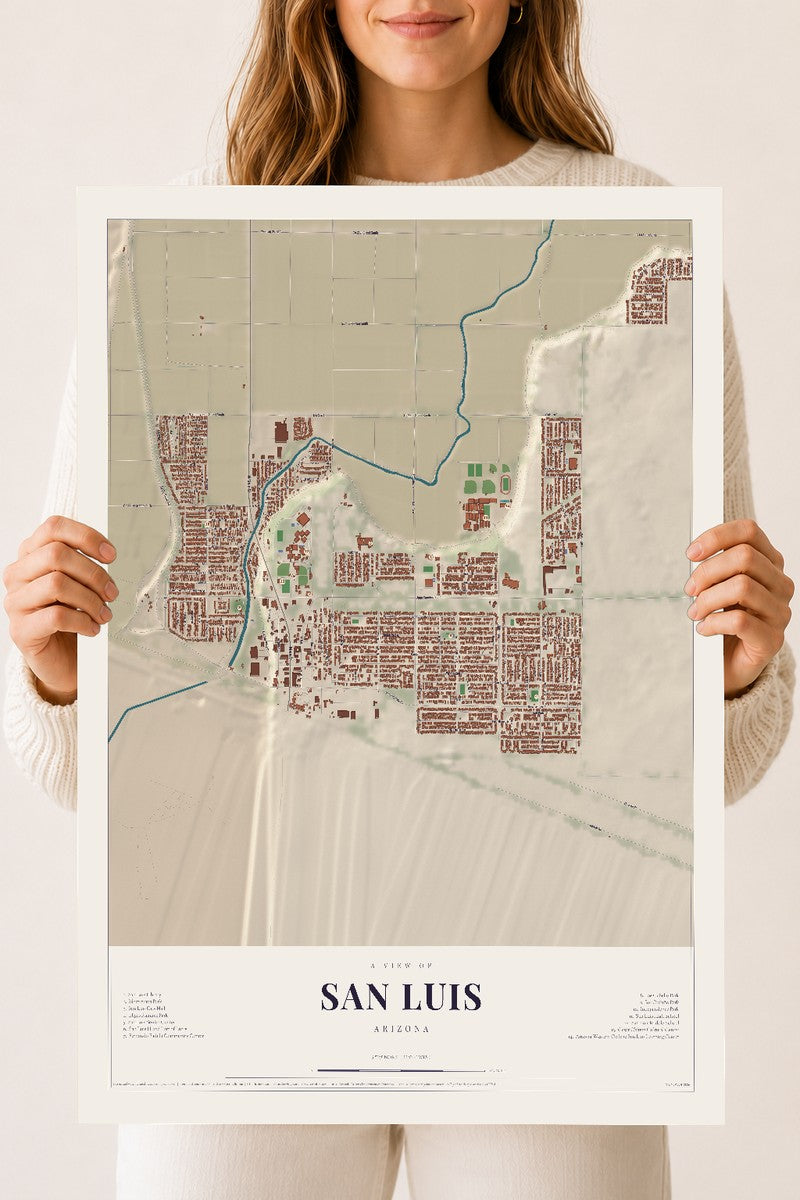 Map of San Luis, Arizona, 18 x 24 inch unframed archival matte print