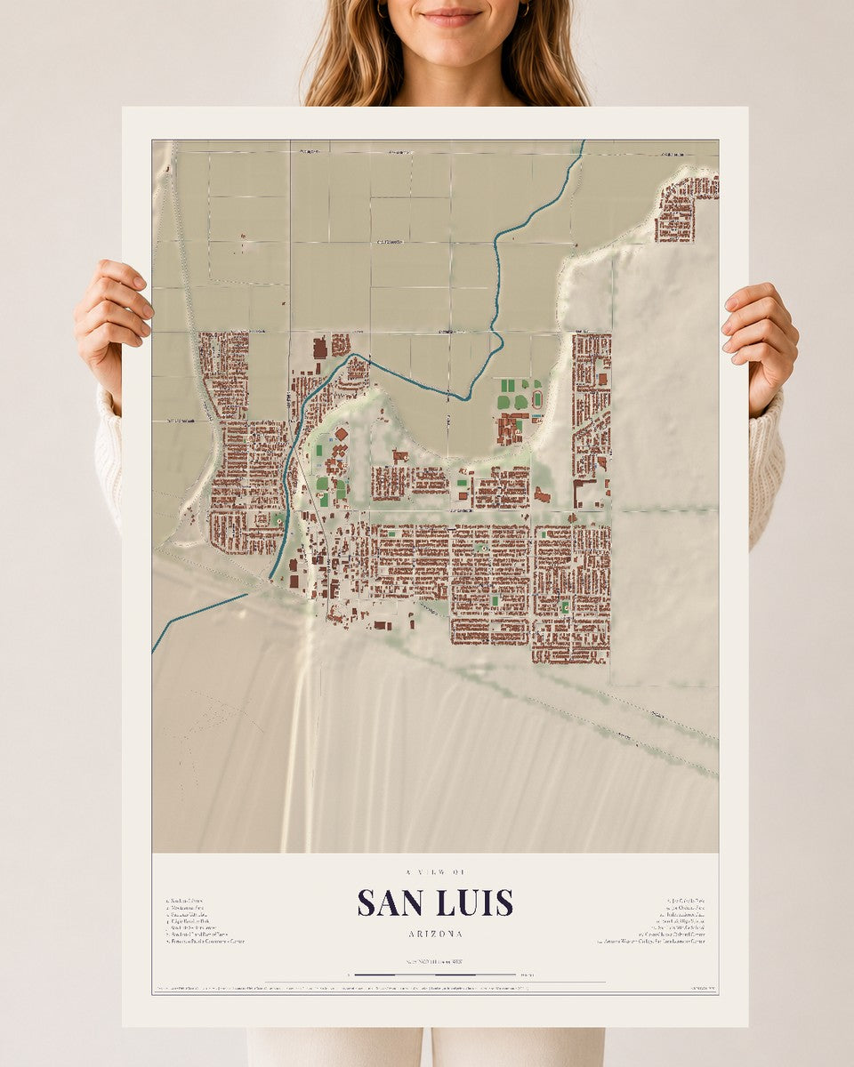 Map of San Luis, Arizona, 24 x 36 inch unframed archival matte print