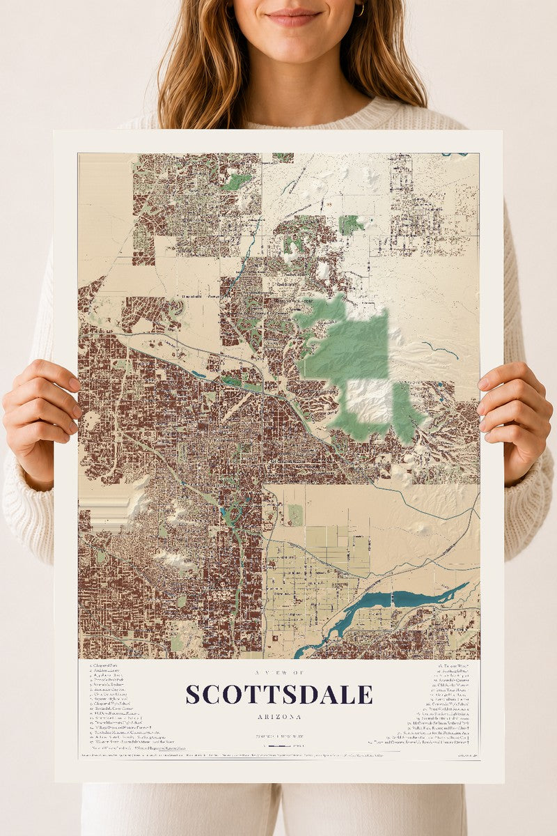 Map of Scottsdale, Arizona, 18 x 24 inch unframed archival matte print