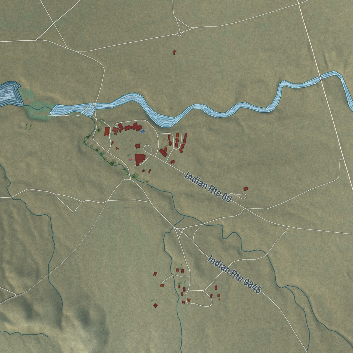 Close-up of the map of Seba Dalkai, Arizona print showing street and building detail