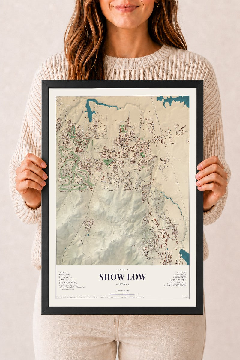 Map of Show Low, Arizona, 12 x 18 inch print in a black wood frame