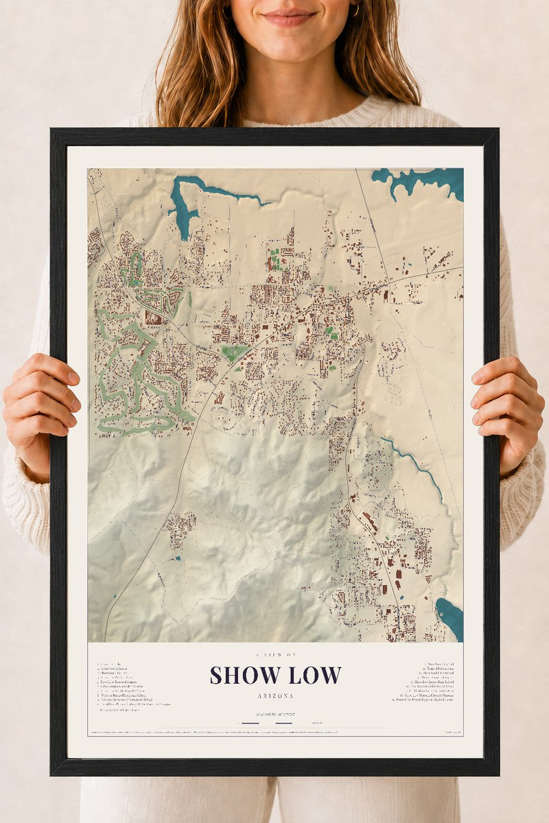 Map of Show Low, Arizona, 18 x 24 inch print in a black wood frame