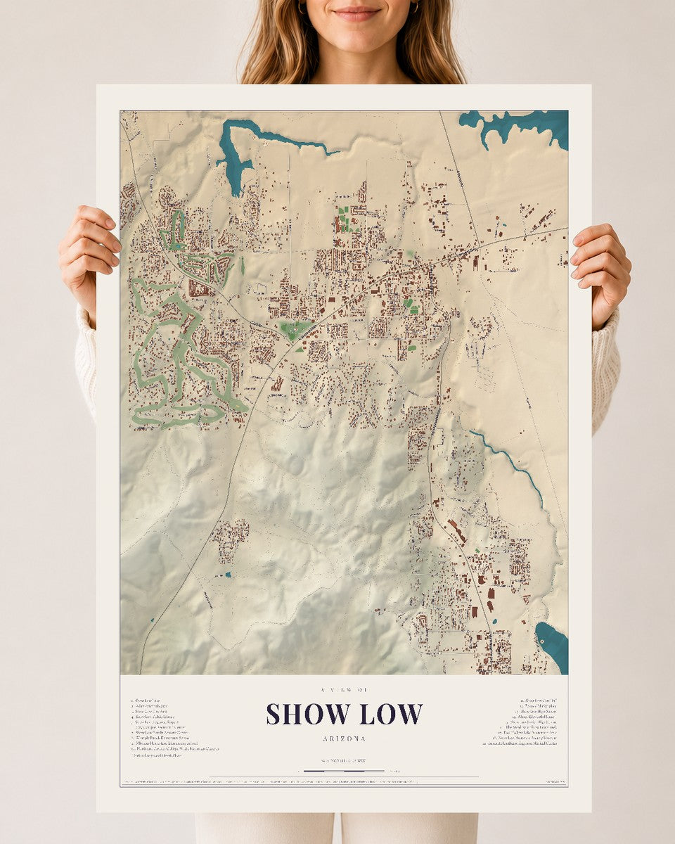 Map of Show Low, Arizona, 24 x 36 inch unframed archival matte print