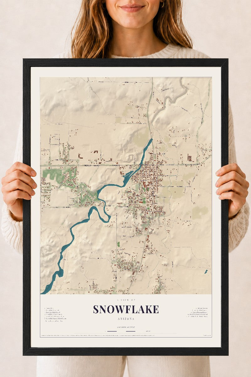 Map of Snowflake, Arizona, 18 x 24 inch print in a black wood frame
