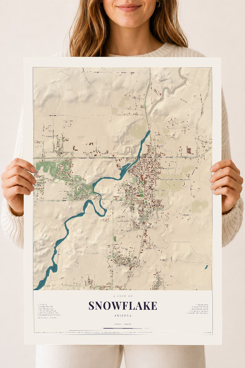 Map of Snowflake, Arizona, 18 x 24 inch unframed archival matte print