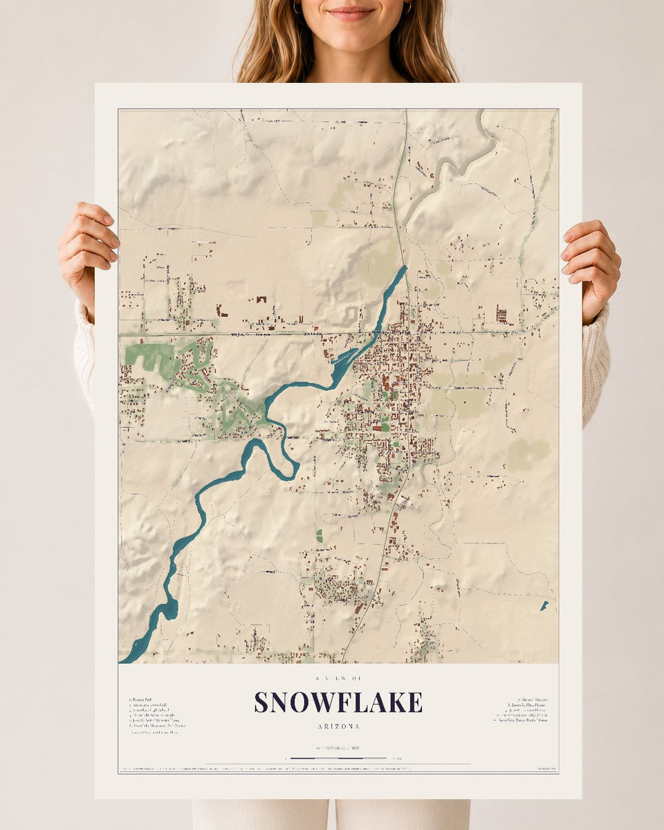 Map of Snowflake, Arizona, 24 x 36 inch unframed archival matte print