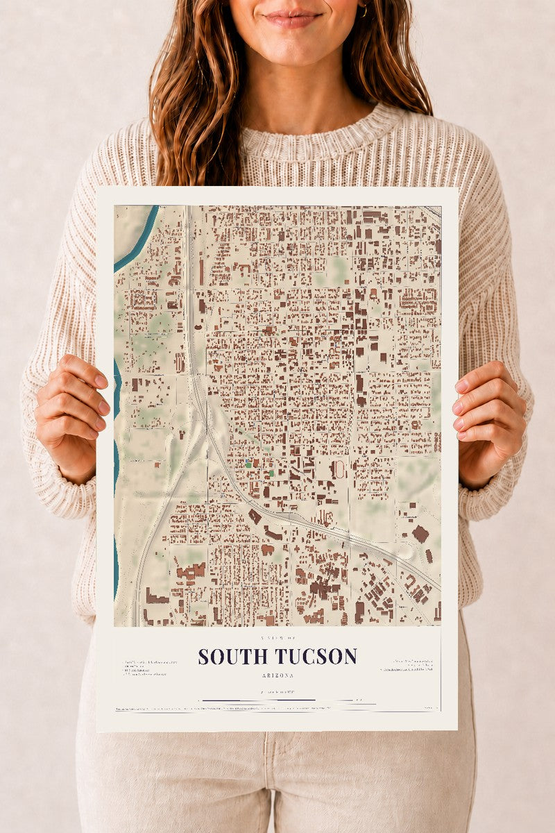 South Tucson, Arizona map print, 12" x 18", Archival Matte Print