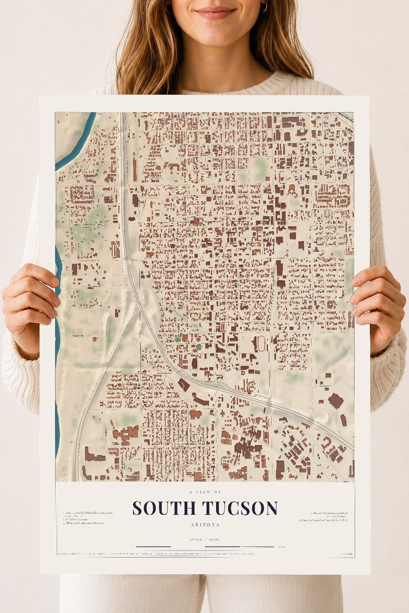 South Tucson, Arizona map print, 18" x 24", Archival Matte Print