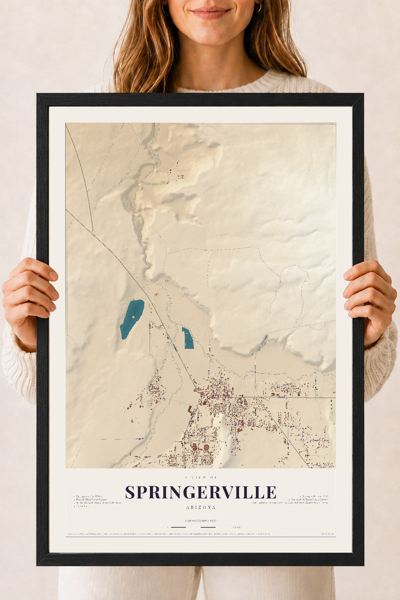 Springerville, Arizona map print, 18" x 24", W/ Black Ayous Wood Frame