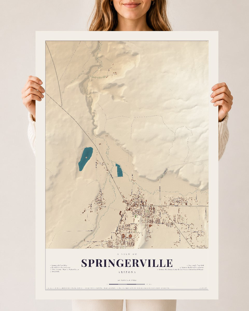 Springerville, Arizona map print, 24" x 36", Archival Matte Print