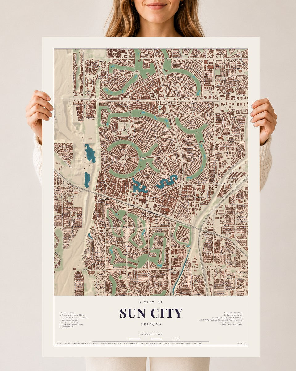 Sun City, Arizona map print, 24" x 36", Archival Matte Print