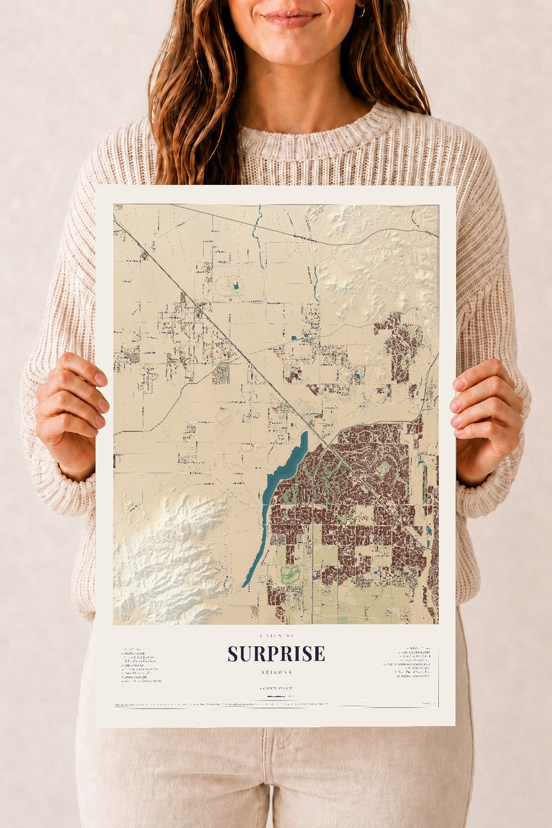 Surprise, Arizona map print, 12" x 18", Archival Matte Print