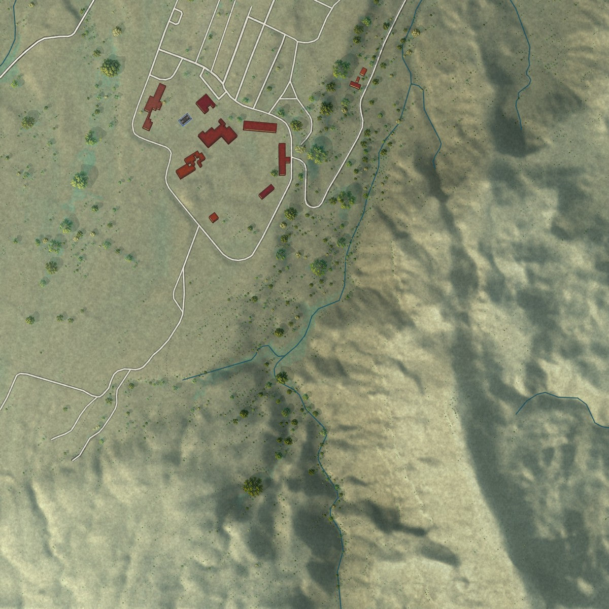 Close-up of the map of Teec Nos Pos, Arizona print showing street and building detail