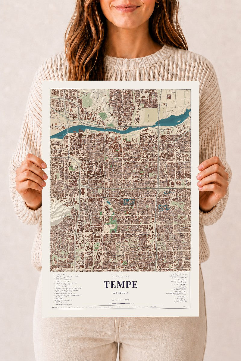 Tempe, Arizona map print, 12" x 18", Archival Matte Print