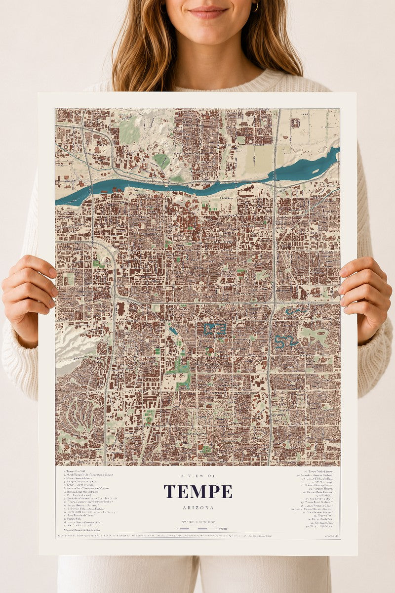 Tempe, Arizona map print, 18" x 24", Archival Matte Print