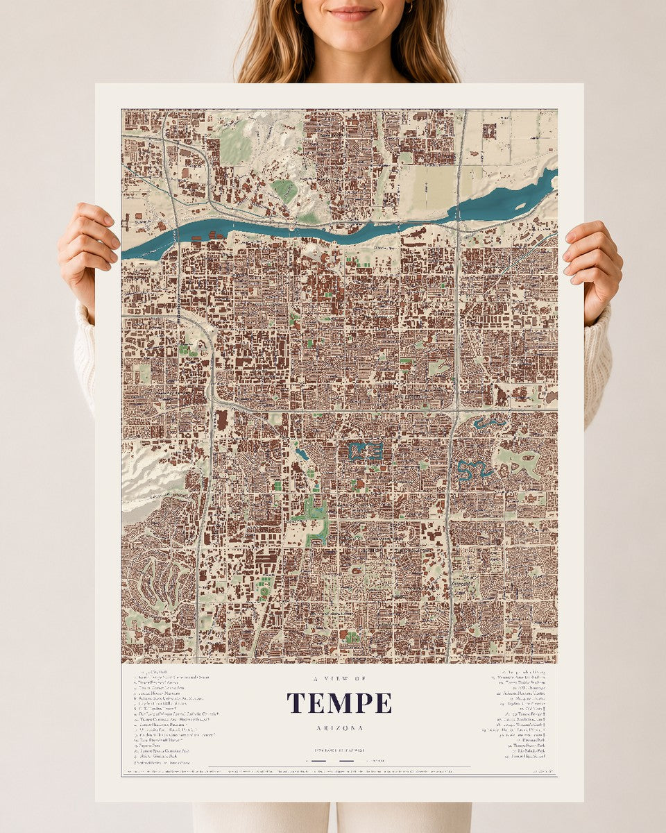 Tempe, Arizona map print, 24" x 36", Archival Matte Print