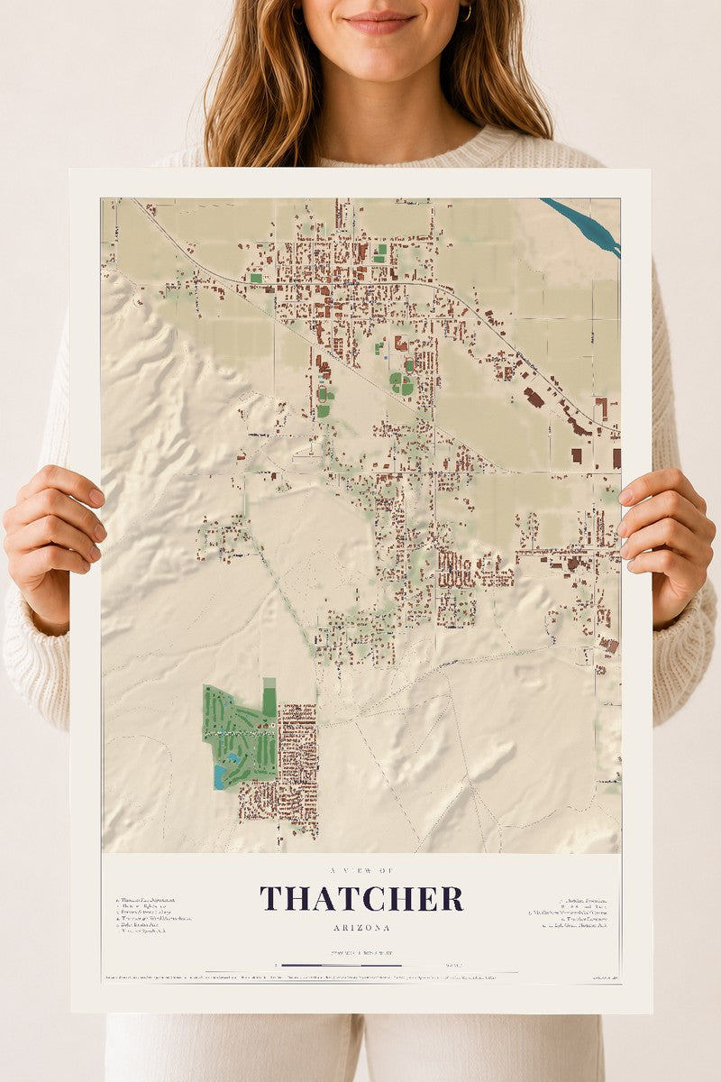Thatcher, Arizona map print, 18" x 24", Archival Matte Print