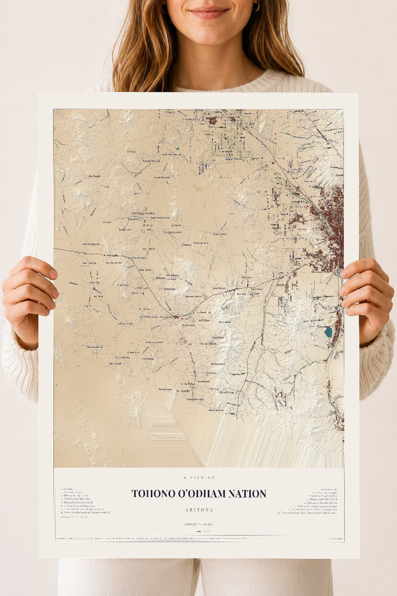 Map of Tohono O'odham Nation, Arizona, 18 x 24 inch unframed archival matte print