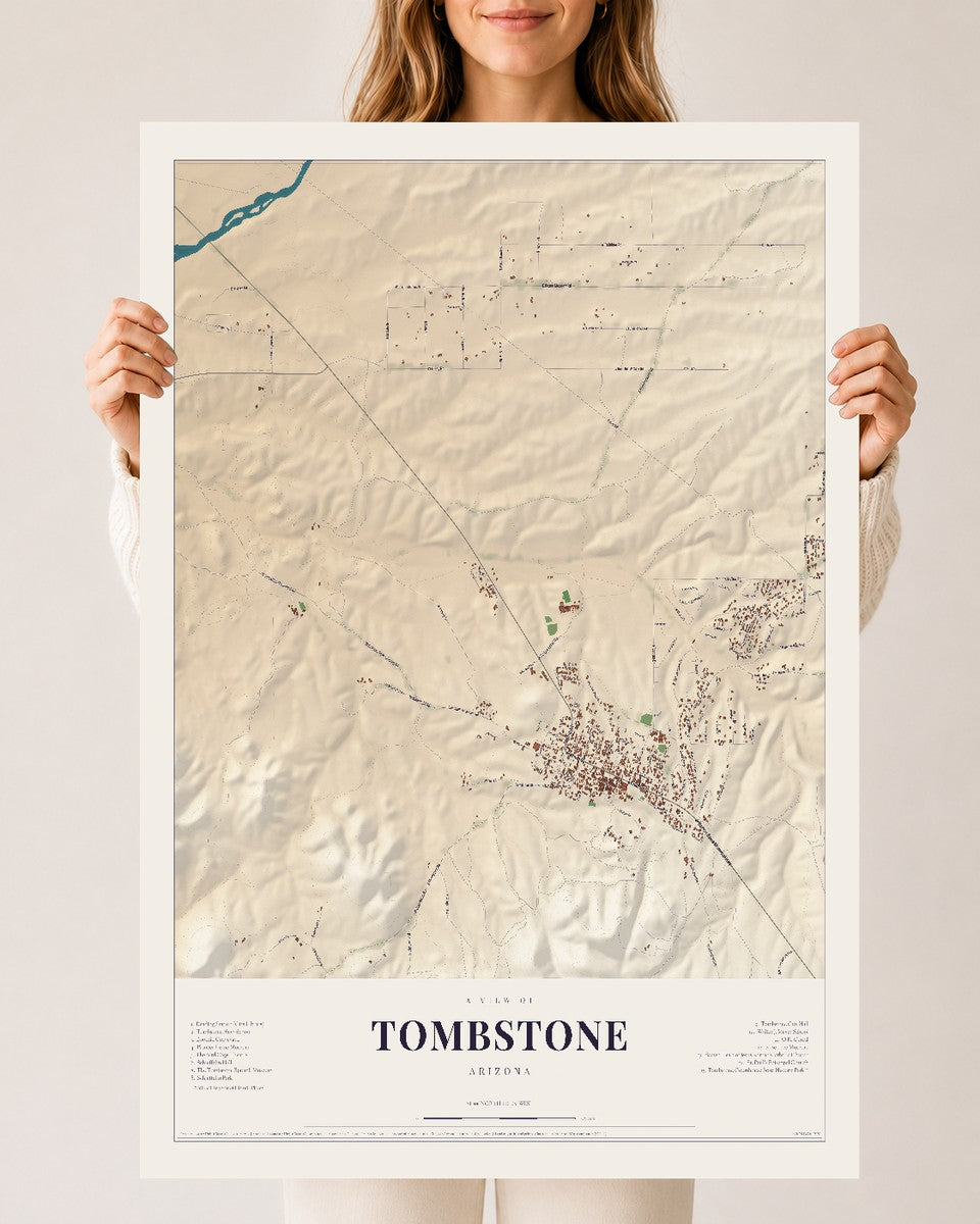 Tombstone, Arizona map print, 24" x 36", Archival Matte Print