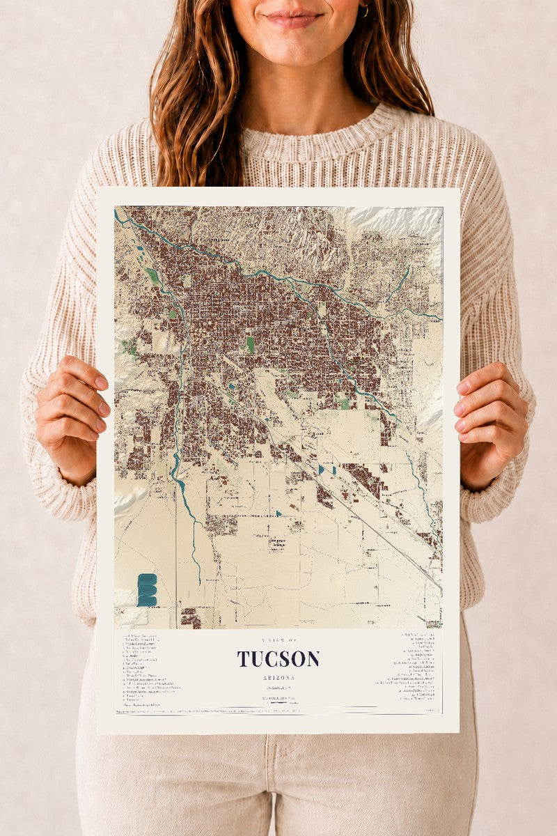 Tucson, Arizona map print, 12" x 18", Archival Matte Print