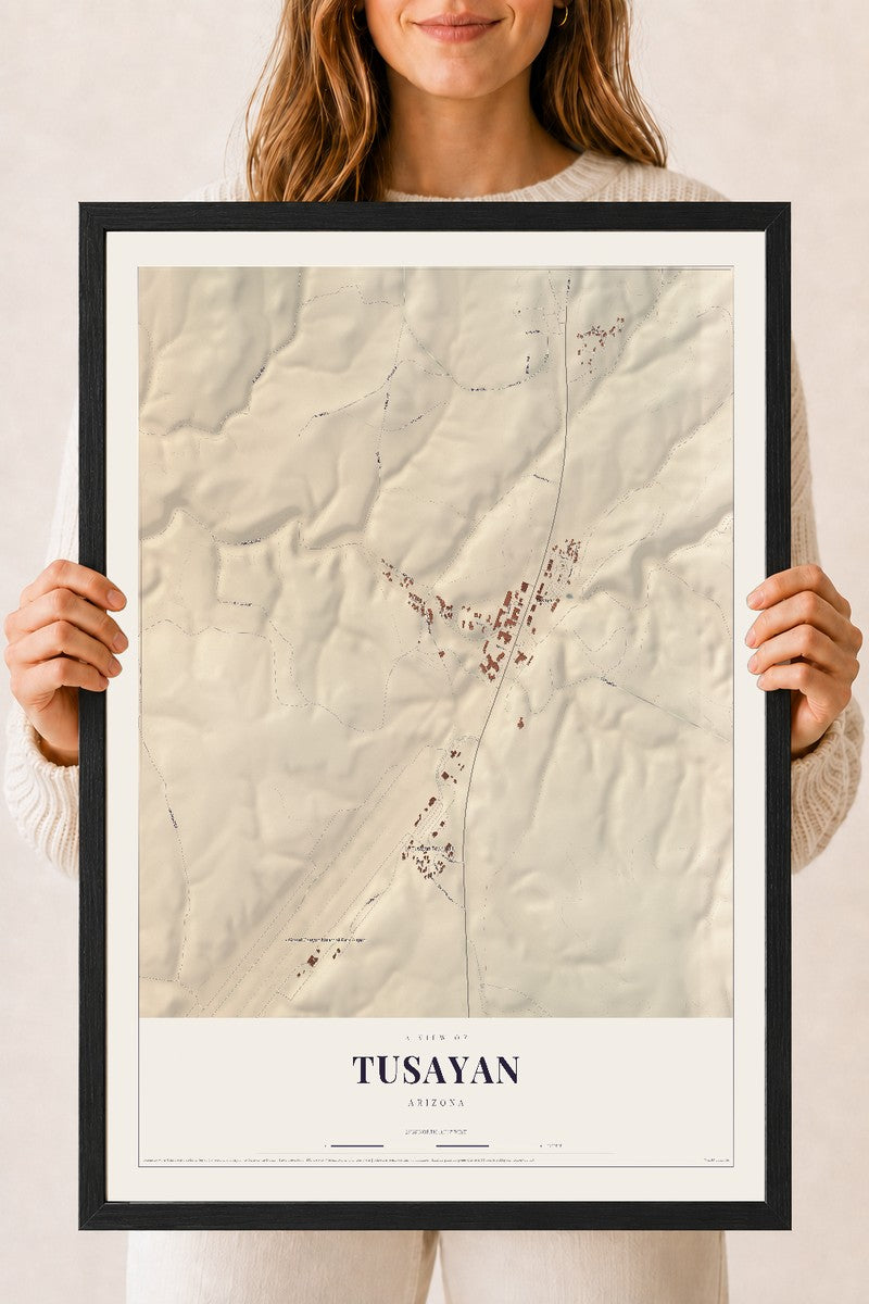 Tusayan, Arizona map print, 18" x 24", W/ Black Ayous Wood Frame