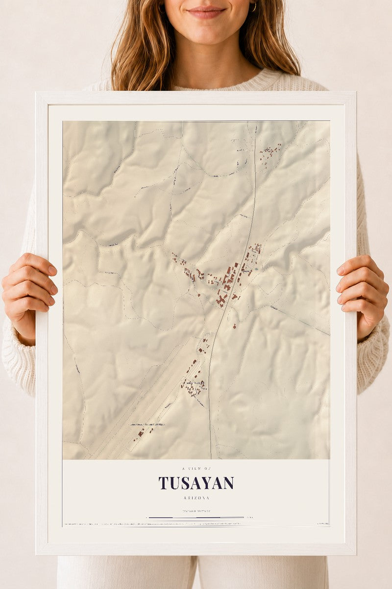 Tusayan, Arizona map print, 18" x 24", W/ White Ayous Wood Frame