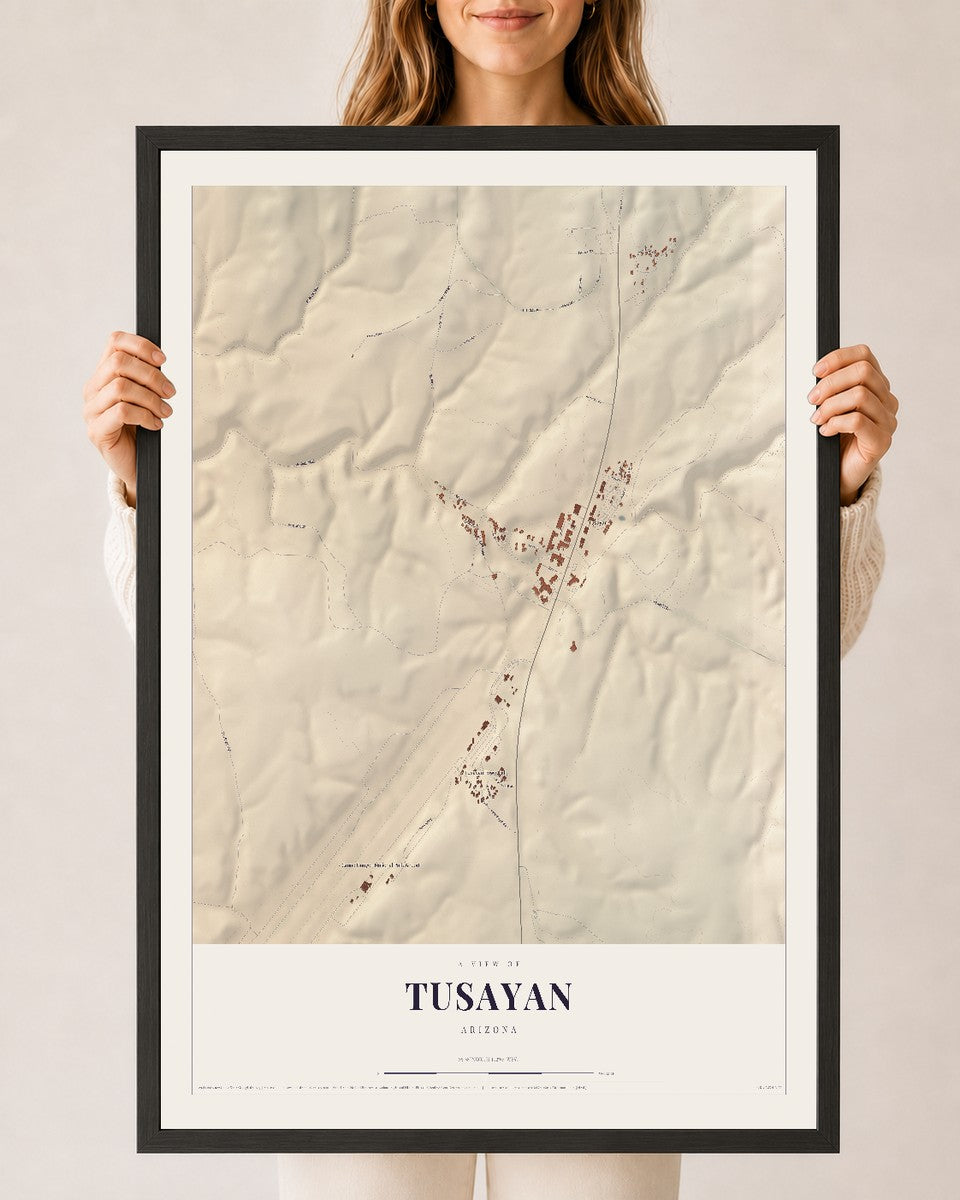 Tusayan, Arizona map print, 24" x 36", W/ Black Ayous Wood Frame
