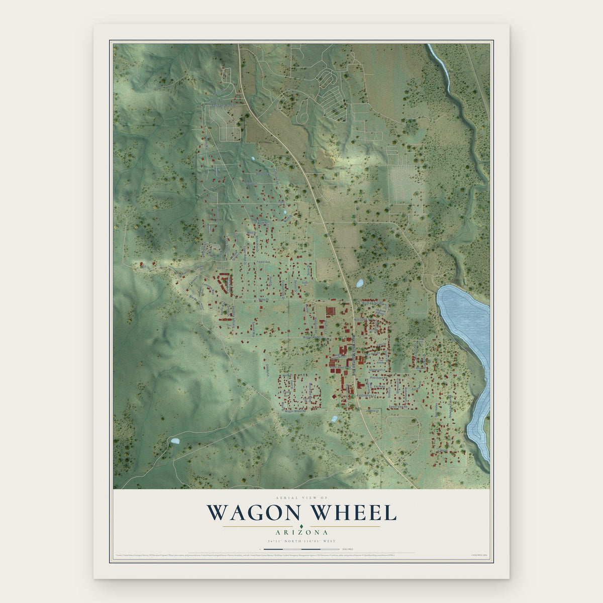 Wagon Wheel, Arizona map print, the full design