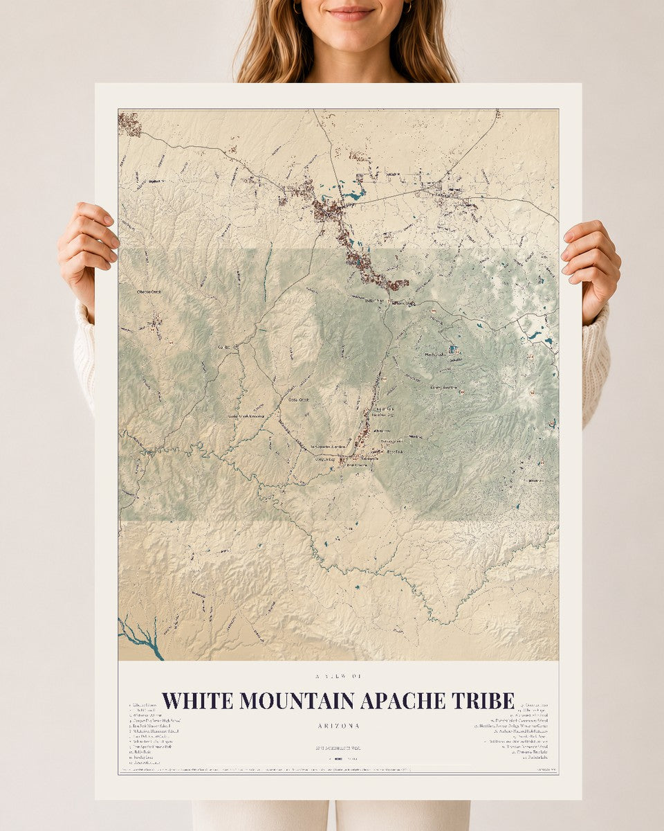 White Mountain Apache Tribe, Arizona map print, 24" x 36", Archival Matte Print