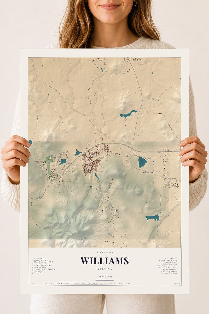 Williams, Arizona map print, 18" x 24", Archival Matte Print