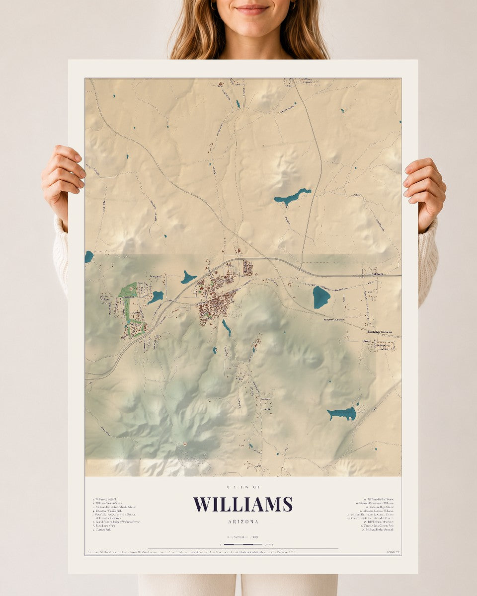 Williams, Arizona map print, 24" x 36", Archival Matte Print