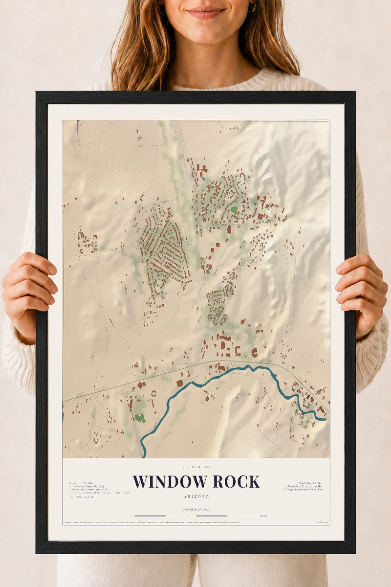 Map of Window Rock, Arizona, 18 x 24 inch print in a black wood frame